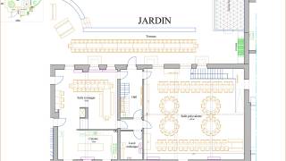 Tuinniveau -  gîte grote capaciteit polyvalente zaal  - eetkamer - keuken - terras 